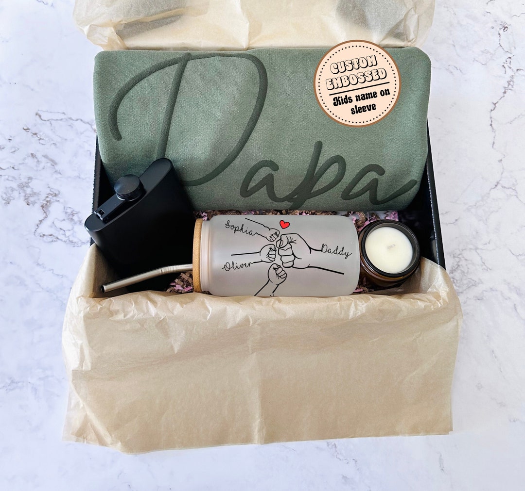 Personalized Gift Box for Dad With Sweatshirt, Personalized Names Glass ...