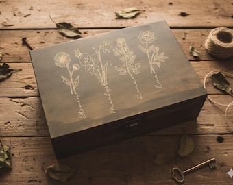 Personalized Wood Memory Box for Mom or Grandma – Engraved Birth Flower Keepsake, Custom Mothers Day Gift, Unique Custom Engraved Box