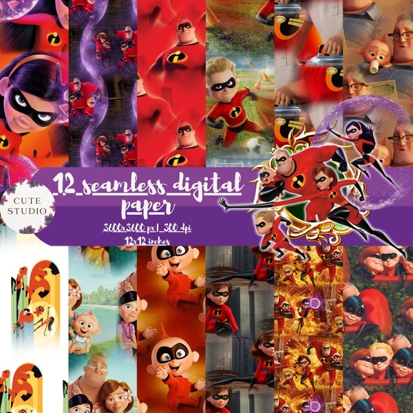 The Incredibles, The Incredibles paper, The Incredibles seamless file, The Incredibles digital paper, scrapbooking, hight quality