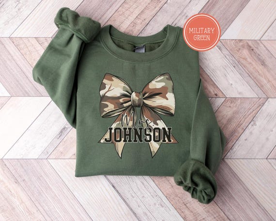 Custom Military Name Bow Sweatshirt, Custom Army Family Outfits,Military Welcome Gift, Gift for Military Wife and Girlfriend,Deployment Gift