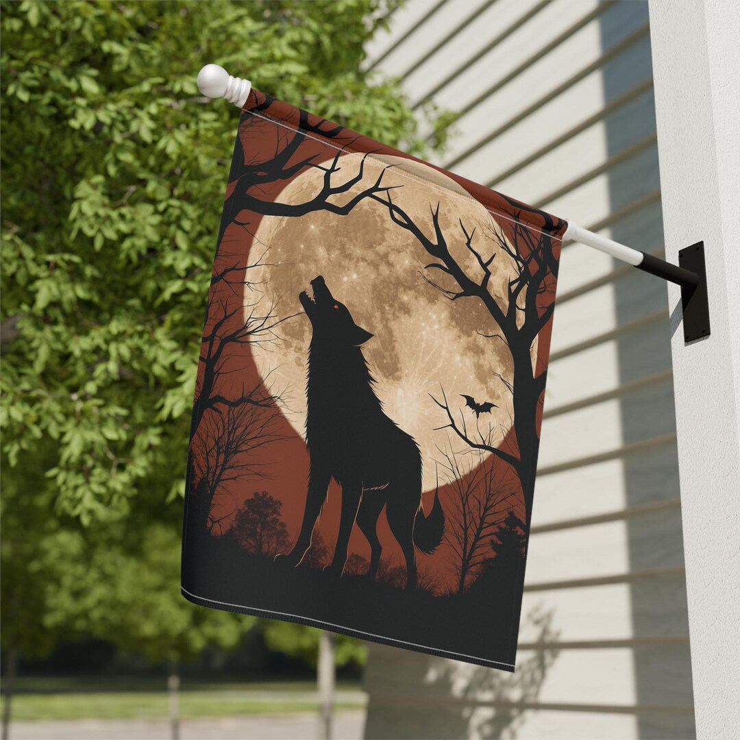 Wolf Howling at the Moon Banner, Halloween Yard Decoration, Haunted ...