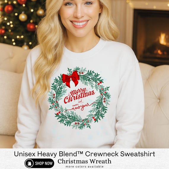 Christmas Wreath Crewneck Sweatshirt, Holiday Apparel