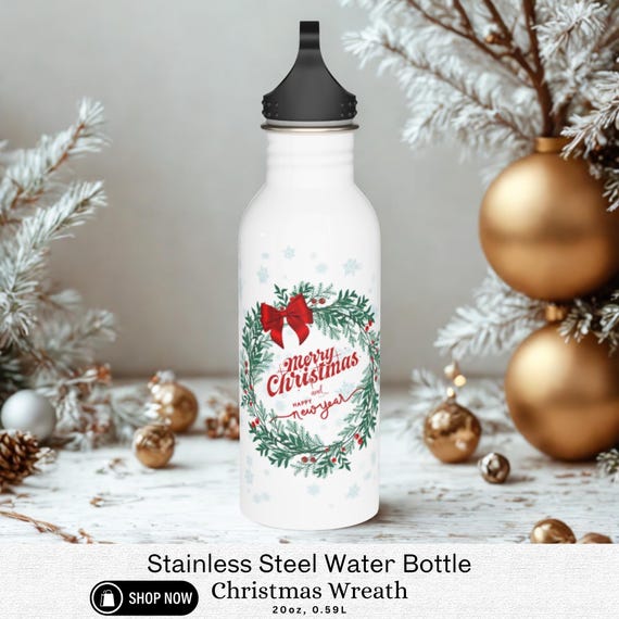 Festive Stainless Steel Water Bottle, Christmas gift, Holiday Hydration, Eco-friendly Drinkware, Winter Essentials