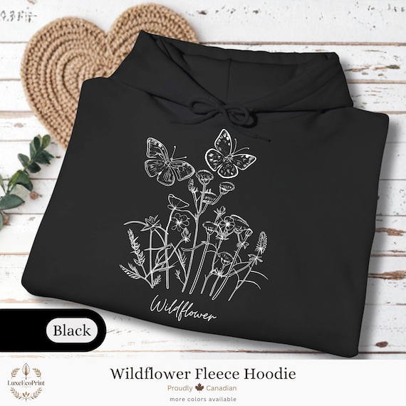 Wildflower Fleece Hoodie | Classic Unisex Fit Pullover, Warm and Cozy Sweatshirt