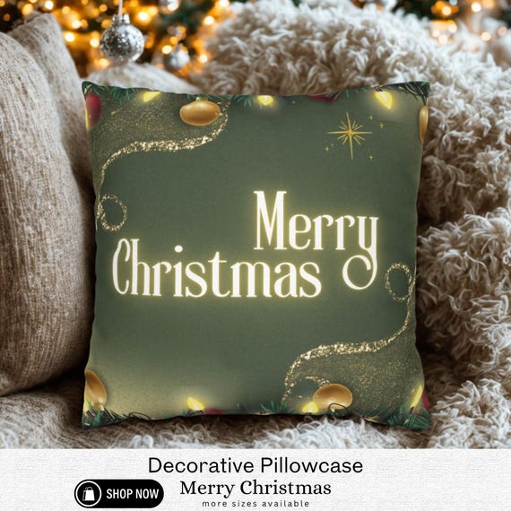 Merry Christmas Pillow Cover, Holiday Home Decor, Festive Pillowcase