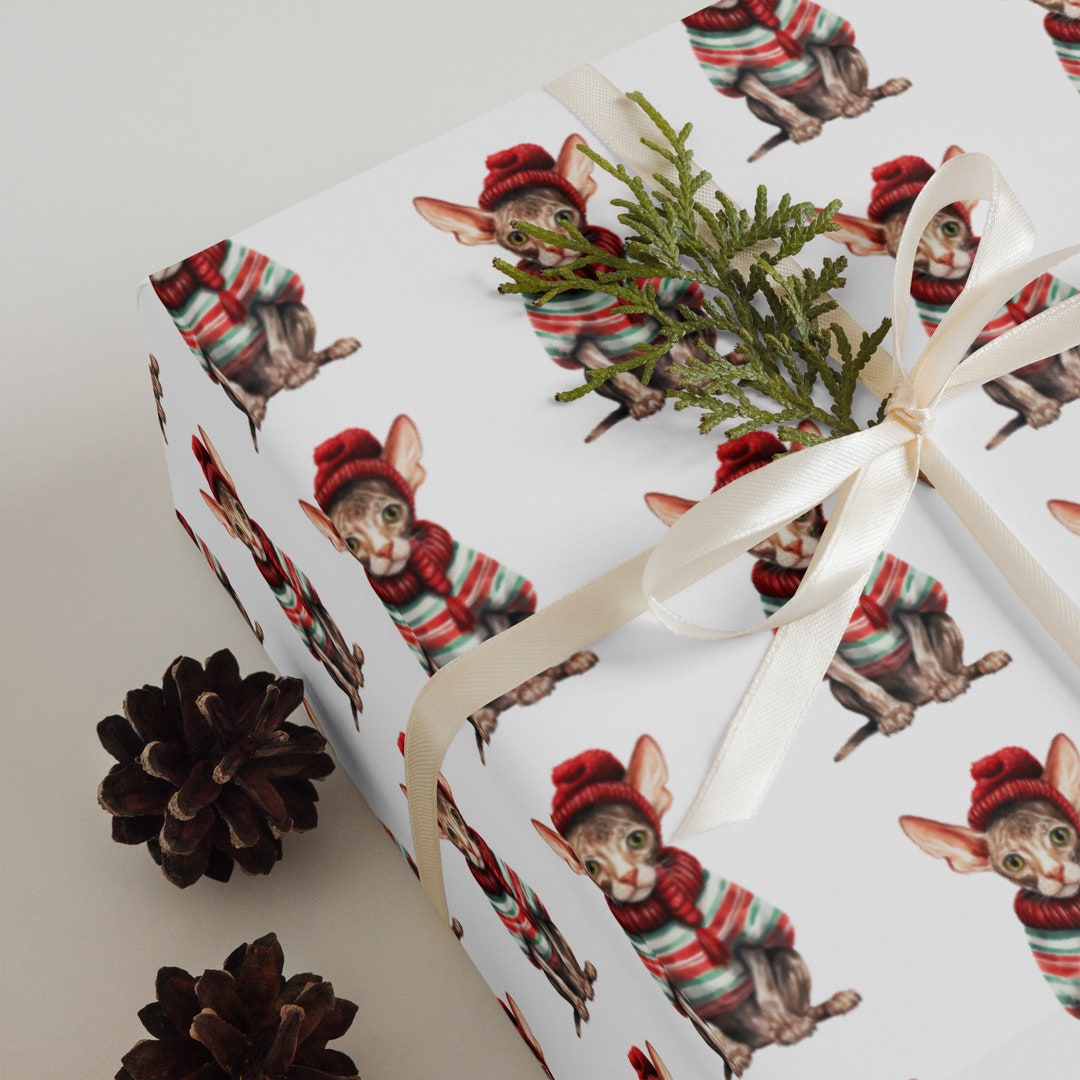 Christmas Cat Elves Wrapping Paper, Cat Gift Wrap, Cats Wrapping Sheets