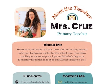 Meet the Teacher Template, Custom Teacher Template, Editable Teacher Printable, Back to School Template, New Teacher Printable, First Year