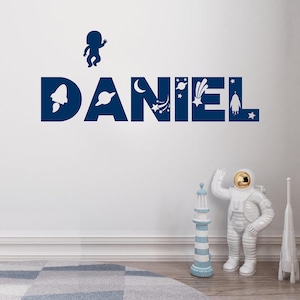 Custom Space Vinyl Wall Name Decal, Space Decor for Boys Room, Personalized Space Kids Boys Room Decor, Nursery Space Decor