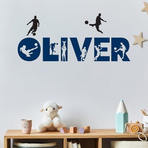 Custom soccer player wall name decal, Soccer room decor boys, Name wall sticker boys, Soccer gifts boys, Kids bedroom decor, Soccer Themed