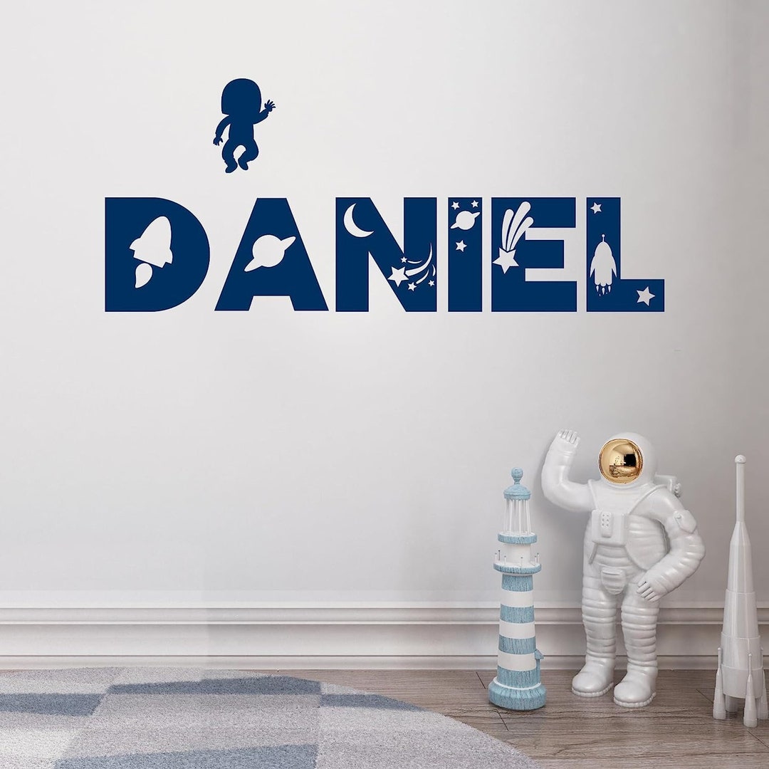 Custom Space Vinyl Wall Name Decal, Space Decor for Boys Room