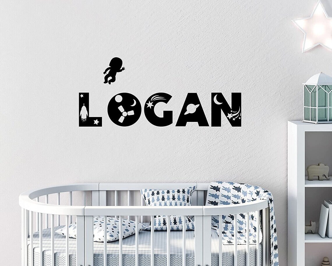 Custom Space Vinyl Wall Name Decal, Space Decor for Boys Room ...