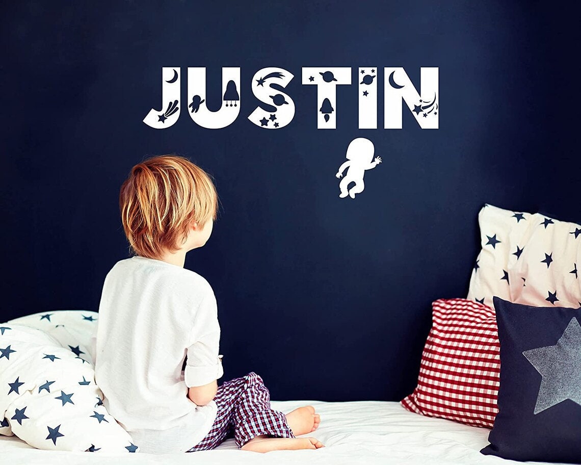 Custom Space Vinyl Wall Name Decal, Space Decor for Boys Room ...