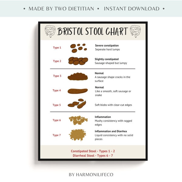 The Bristol Stool Chart: A Visual Guide to Digestive Health, Healthy Poop, IBS, Gut Check Educational Printable File, PDF, PNG