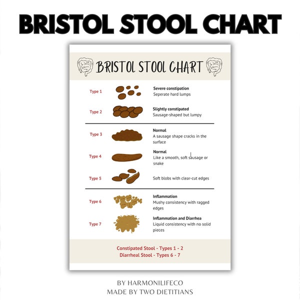 Bristol Stool Chart Digestive Health Tracker Healthy Poop Bowel Movement IBS Gut Check Patient Educational Printable Sheet PDF PNG