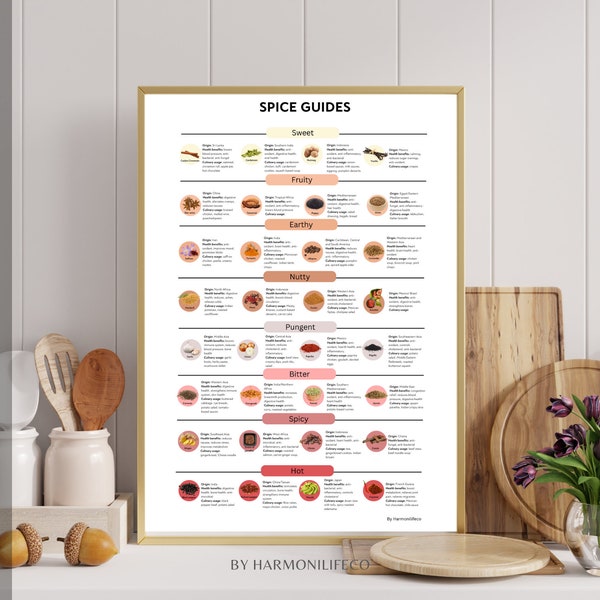 Exquisite Spice Guide Poster: Explore Flavors from Around the World, Kitchen Wall Decor, Spice Chart, Cooking Spices Printable