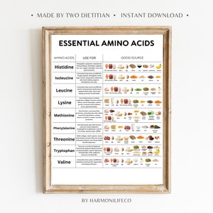 Maximize Your Performance: The Essential Amino Acids Chart, Amino Acids in Food, Nutrition Digital Poster, Health Office Decor, Gym Gains
