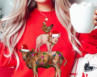 Farm Animals Christmas Shirt, Christmas Cow T-shirt, Merry Christmas Heifers Tee, Highland Cow Farm Christmas Farmer Cow Animal Lover Shirt,