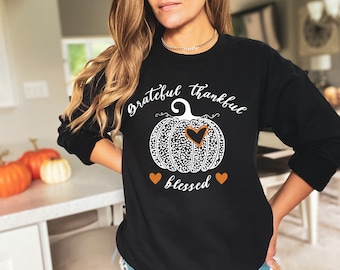 Grateful,Thankful, Blessed with heart Shirt,Fall Vibes Shirt,Fall Turkey Shirt,Thanksgiving Dinner Shirt,Thankful Shirt,Grateful Shirt