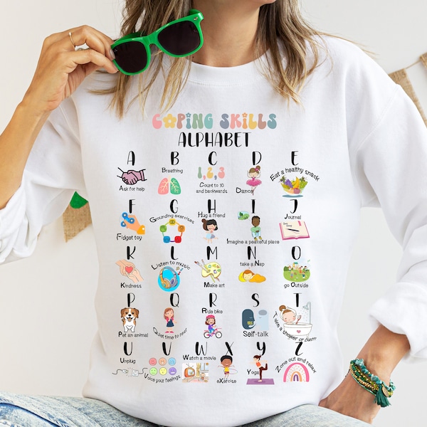 ABC Coping Skills,Coping Skill Alphabet Shirt,School Counselor Shirt,Psychologist Shirt, School Psychologist Shirt,Alphabet Exercises Shirt