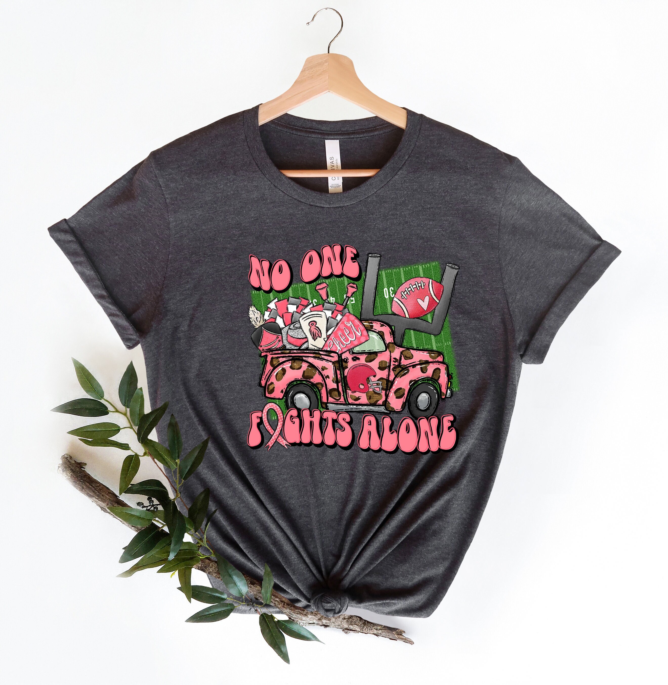 Cancer Survivor Gift,Breast Cancer Football shirt,No One Fights Alone,, Pink Ribbon Truck T-shirt, Cancer Awareness, Breast Cancer Shirt,