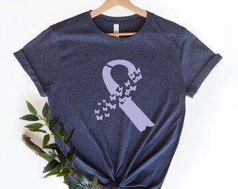 Periwinkle Ribbon,Esophageal Cancer Shirt,Stomach Cancer Shirt,Butterfly Periwinkle Ribbon Shirt,Cancer Support Shirt, Gastric Cancer Shirt,