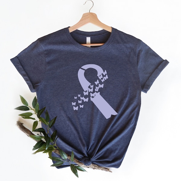 Periwinkle Ribbon,Esophageal Cancer Shirt,Stomach Cancer Shirt,Butterfly Periwinkle Ribbon Shirt,Cancer Support Shirt, Gastric Cancer Shirt,