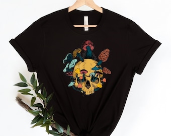 Mycologist Goth Mushroom Shirt, Mushroom Skull Shirt,Skull With Mushrooms, Cottagecore Clothing, Halloween Skeleton Shirt, Mushroom Shirt,