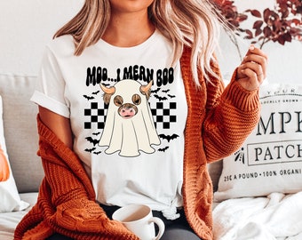 Halloween Highland Cow Shirt, Moo I Mean Boo Sweatshirt,Spooky Vibes T-shirt Happy Halloween Shirt, Halloween Gifts, Spooky Cow Shirt,
