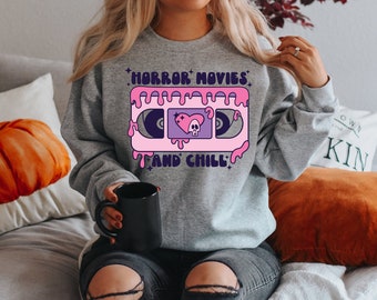Horror Movies Shirt, Horror Movies and Chill Distressed Shirt, Boo, Halloween Shirt, Spooky Season, Pumpkin T-Shirt, Halloween Night Shirt