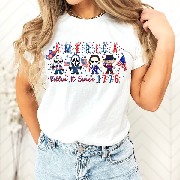 4th of July horror movie tshirt, Scary movie party in the USA,America Shirt,Killin' It Since 1776,4th of July Shirt,Horror movie tee