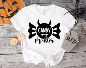 Candy Monster Shirt, Halloween Candy T-shirts, Kids Halloween Matching Outfits, Funny Halloween Kids Monster Tees, Trick Or Treat T-shirts