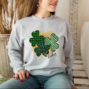 Shamrock Sweatshirt, St Patricks Day Sweatshirt,Four Leaf Clover Sweatshirt,St pattys day women, shirt,St Patricks Day gift-NO GLITTER