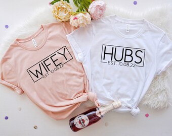 Husband And Wife Tee, Husband And Wife Gift, Honeymoon Shirt, Bridal Gift, Gift for Fiance, Matching Couple Shirt,Wifey Hubbs T-shirts,