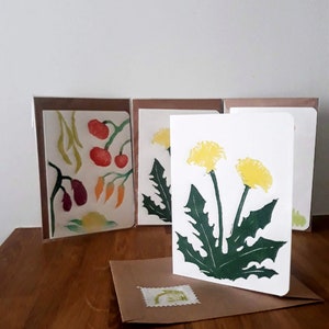 Lot de 3 carte de vœux thème Nature et Jardin imprimées et gaufrées à la main par SimoneDixHuit en linogravure