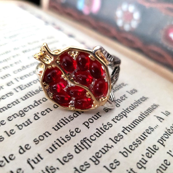 Fertility Amulet - Ring Decorated with a Two-Tone Pomegranate - Esoteric Ritual Tool Celebrating Persephone - by BonaFama