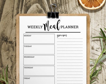 Planificación de comidas eficiente: Planificador de comidas semanal A4 con lista de compras - Archivos PDF + JPEG