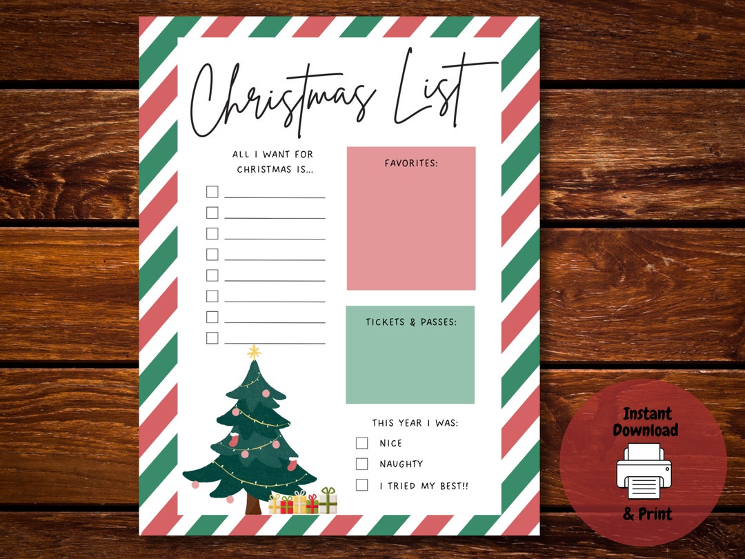 Kids Christmas Wish List Printable Gift Wish List Childrens - Etsy