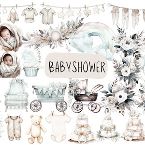 Watercolor Babyshower Clipart Bundle – Neutral Nursery (Digital Download)