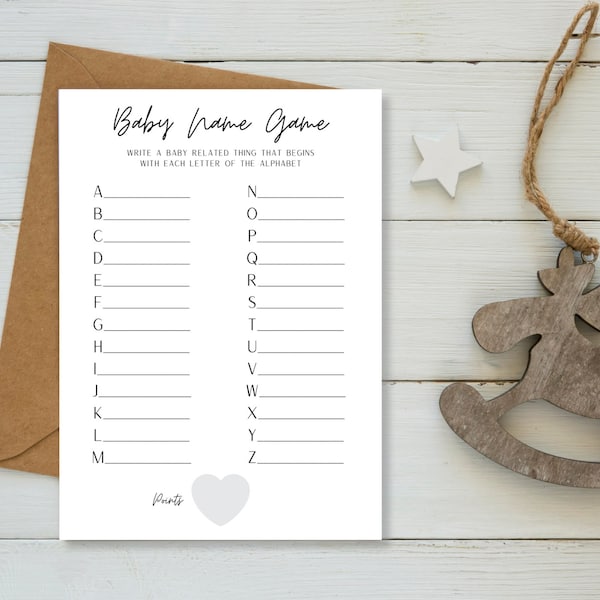 Baby Name Game | Baby Name Race Game | Baby Items Game | Baby ABC Game | Baby Shower Games Printable | Alphabet Game | A4