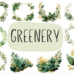 Greenery watercolor clipart - Green leaves clipart - Watercolor leaves - Watercolor greenery frames wreaths - 10 Digital PNG-files