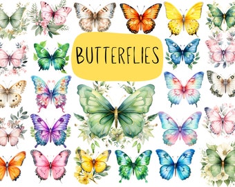 25 Watercolor Butterflies Clipart, Butterfly illustration, PNG graphic, scrapbook embellishments, commercial use
