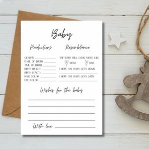 Tarjeta minimalista con predicciones para bebés / Juegos para baby shower / Deseos para bebés / Predicciones y deseos para bebés / Plantilla para bebés / A4