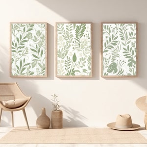 Sage Green Wall Art, Boho Floral Posters - Printable Digital Download - Set of 6