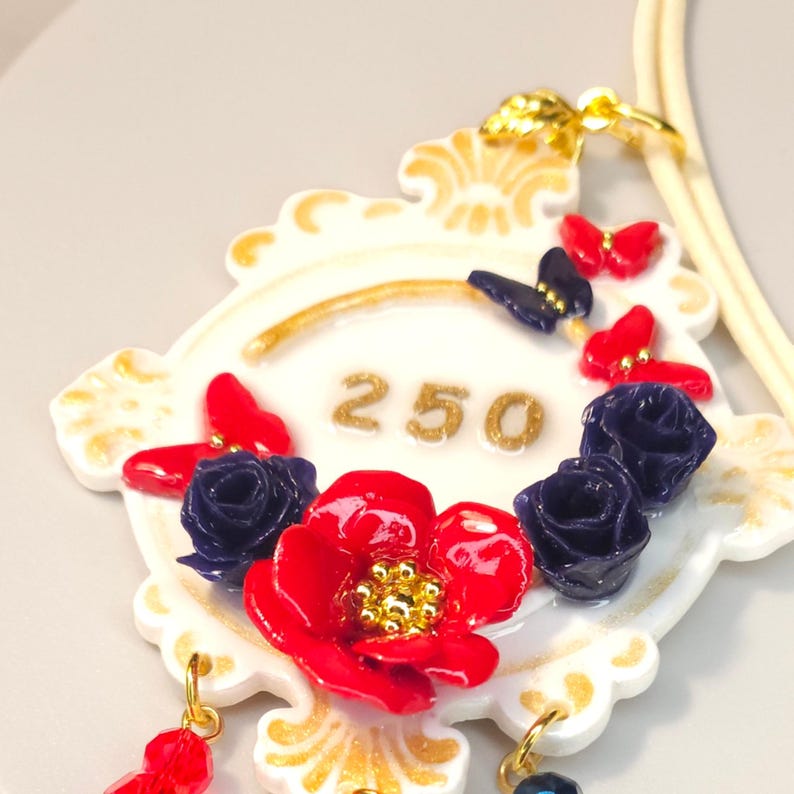 America 250 Patriotic Necklace, Red White Blue Jewelry, Handmade Polymer Clay Jewelry