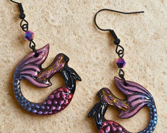Mermaid Earrings | Handmade Polymer Clay Mermaid Jewelry | Fantasy Ocean Dangle Earrings | Iridescent Mermaid Gift | OOAK