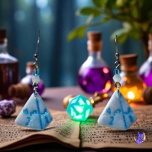 Dice Goblin Series 1 – Mana Mist D4 Earrings | Teal Blue Dice Earrings for DnD & TTRPG | One of a Kind Gamer Gift | Sylvan Baubles