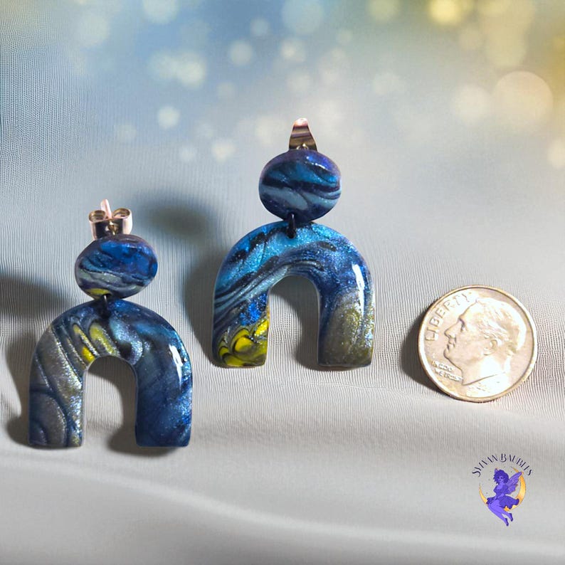 Handmade Galaxy Polymer Clay Earrings – Mokume Gane Cosmic Dangles