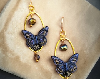Boucles d'oreilles papillon Starlight, bijoux en pâte polymère faits main, Cottagecore fantaisie, déclaration inspirée de la nature, cadeau unique
