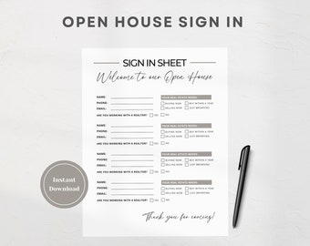Open House Sign-In Sheet| Real Estate Agent Printable Form | Realtor Marketing Tool |  Open House Flyer | US Letter