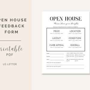 Open House Feedback Form, PDF | Real Estate Marketing Tool | Printable Realtor Open House Flyer | Real Estate Home Survey